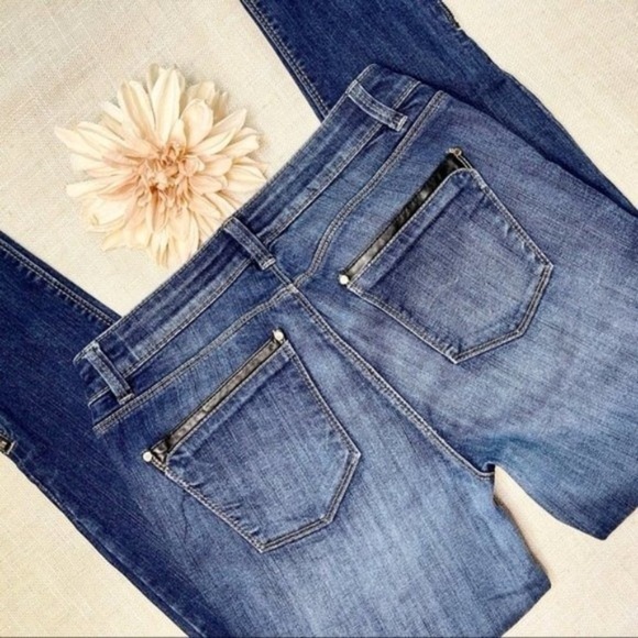 White House Black Market Skinny Jeans Leather Trim Ankle Zippers 4 - Picture 9 of 12